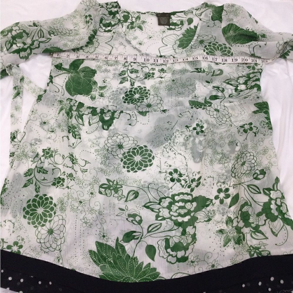 Fei Anthropologie floral white/green 3/4 sleeve  tunic-dress size L - Picture 4 of 10